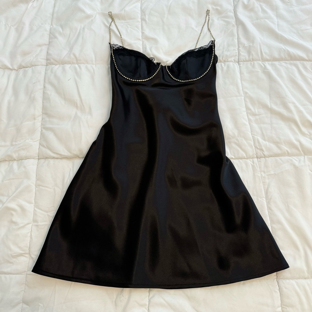 Black satin slip dress